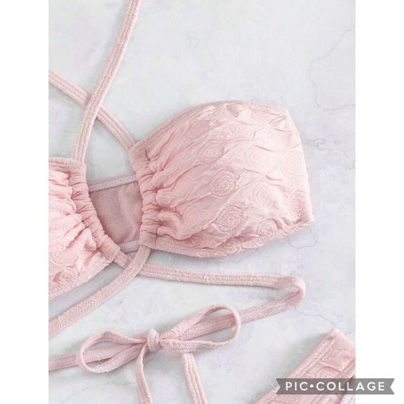 Barbiecore Baby Pink Criss Cross Wireless Bikini - Picture 7 of 8